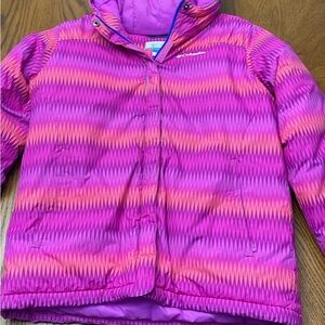 EUC Girls Columbia Pink and Orange Patterned Winter Jacket